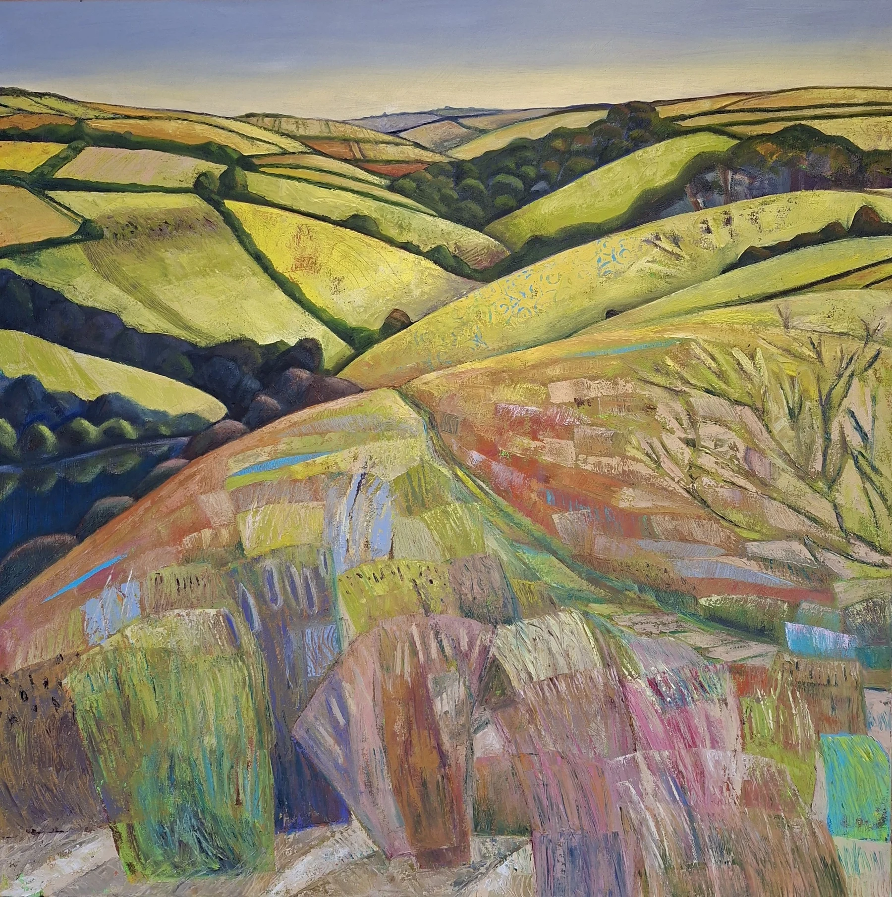 Bowcombe Creek, Looking North, Harvest Time — Oil on canvas, 100 × 100 cm (estimated), 2025